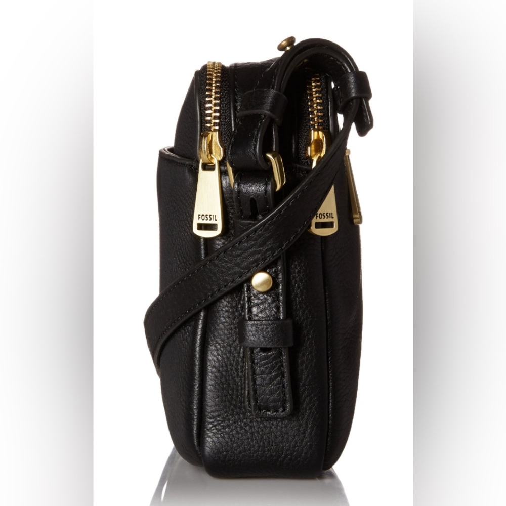 Fossil Black piper toaster pebbled Leather Crossbody with Gold Accents - Picture 3 of 16